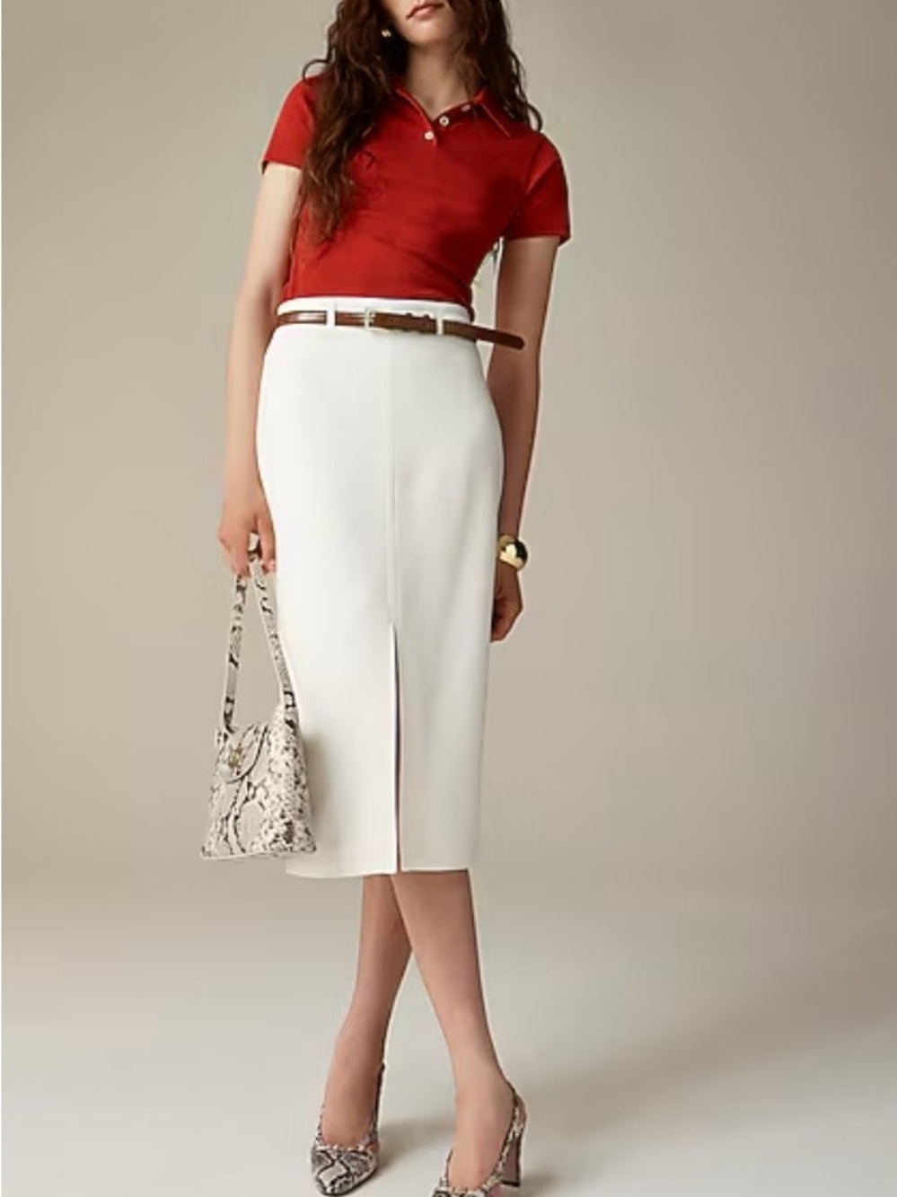 J. Crew White A-Line Skirt with Front Slit